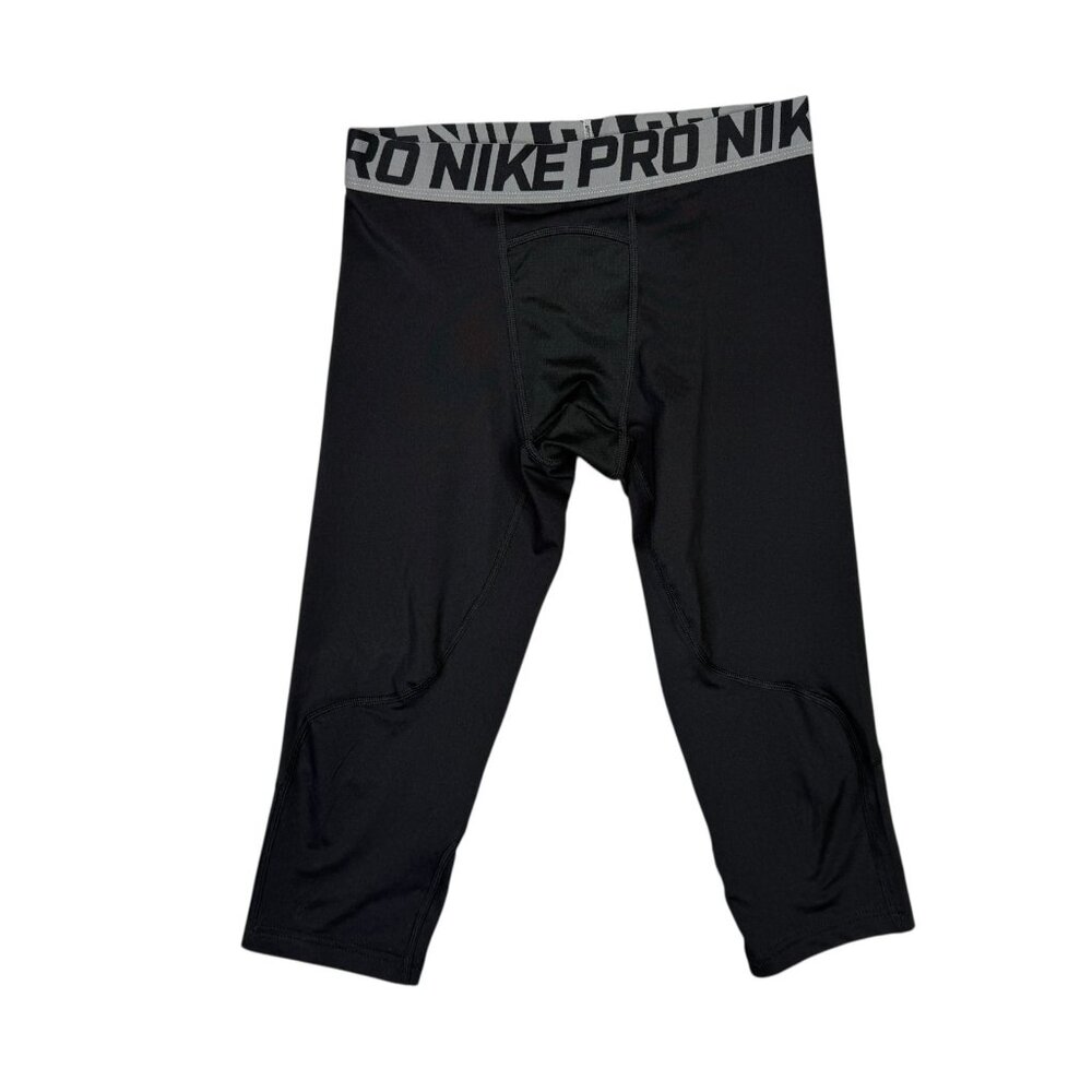 Nike Pro Compression Pants Tights Boys Large L Black 3/4 Length Training 858228